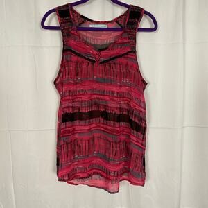 Maurices Large Sleeveless Sheer Tank Top Pink Black Abstract Boho Festival